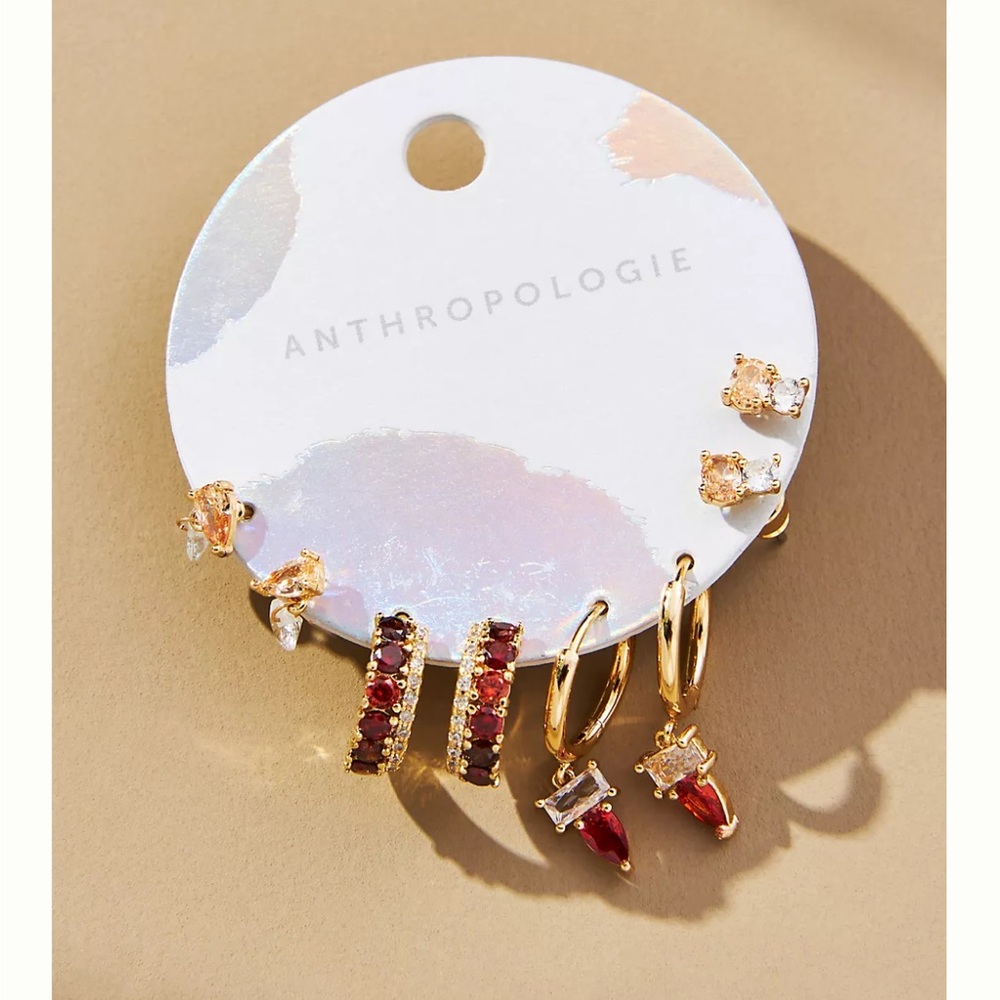 Anthropologie Birthstone Earrings, January set of 4